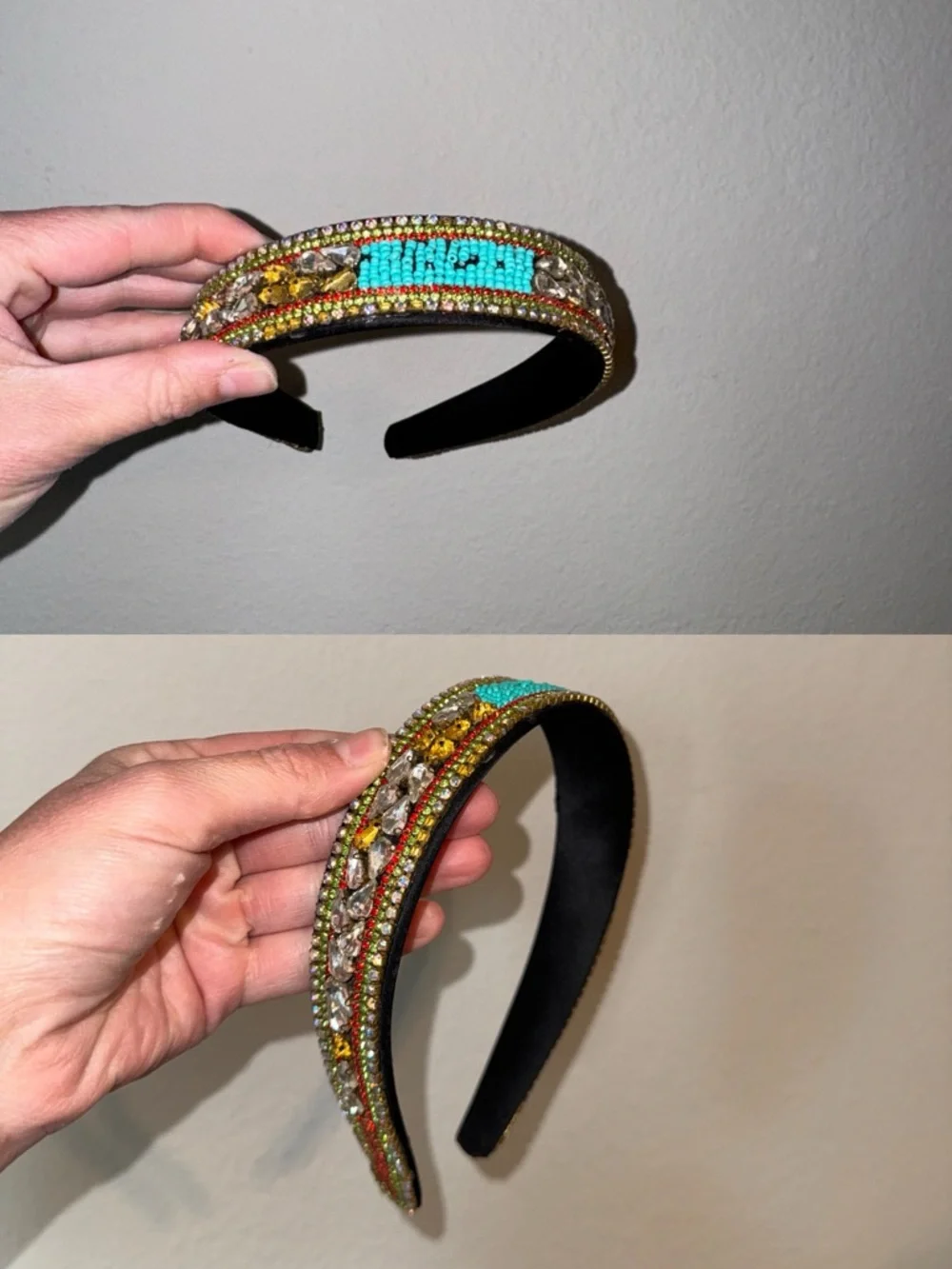Turquoise and Gold Beaded Embellished Headband - Picture 1 of 1
